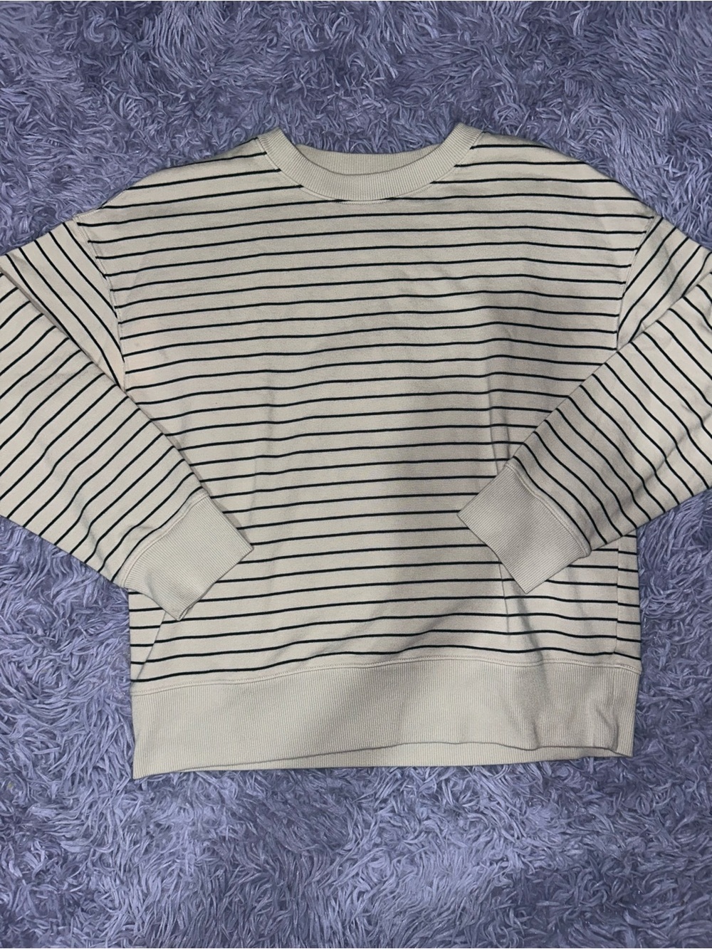 Uniqlo Cream Crewneck Sweater with Black Stripes